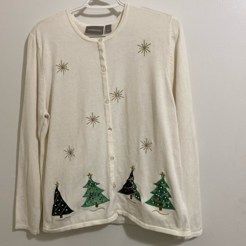 Croft & Barrow Christmas sweater cardigan sequined size Large